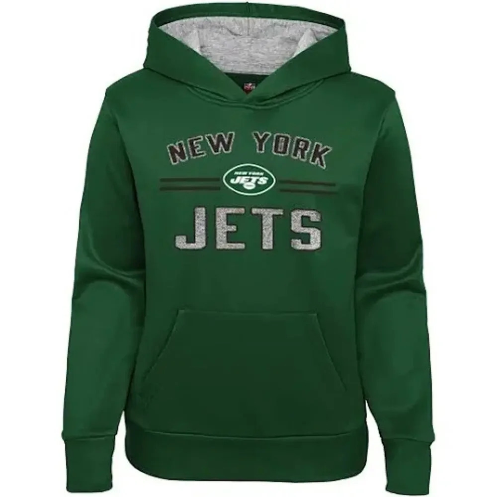 NWT New York Jets Green Girl's Sparkle Pullover Hoodie Long Sleeve Football - Picture 1 of 5